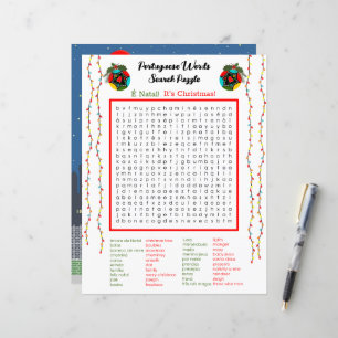 Christmas Portuguese Word Search Puzzle for Kids