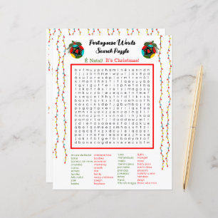 Christmas Portuguese Word Search Puzzle for Kids