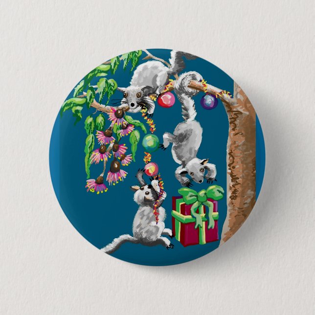 Christmas possums 6 cm round badge (Front)
