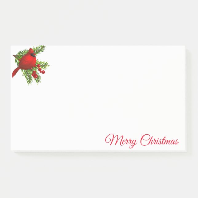 Christmas Post it Notes Notepad-Red Cardinal (Front)