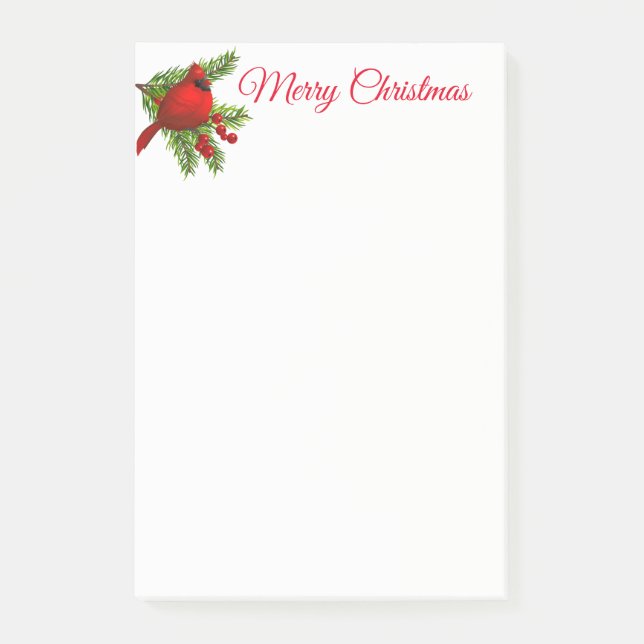 Christmas Post it Notes Notepad-Red Cardinal (Front)