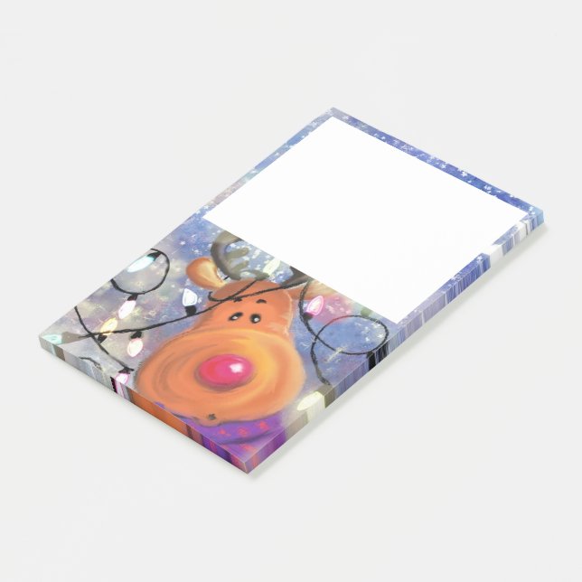 Christmas Post it Notes with Happy Reindeer (Angled)