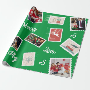 Christmas Post Stamp Custom Name And Photos Wrapping Paper