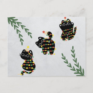Christmas postcard cute cat playing pets funny