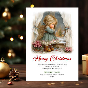 Christmas Postcard Cute Little Girl Winter Scene