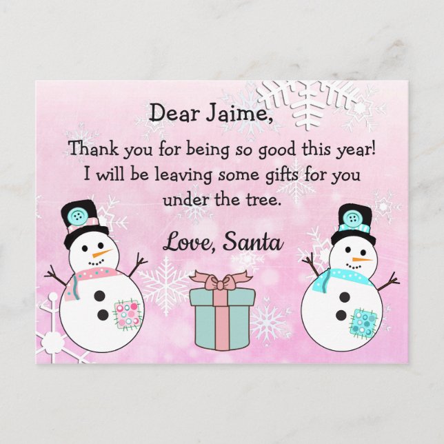 Christmas Postcard from Santa to a child (Front)