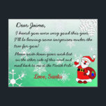 Christmas Postcard from Santa to a child<br><div class="desc">The front of this post card has a letter from Santa Clause. The back has a place for your child to "write their Christmas wish list." Send it off to Santa in the mail!

Just add your child's name to the front.</div>
