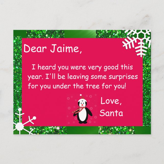 Christmas Postcard from Santa to a child (Front)