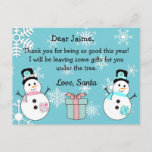 Christmas Postcard from Santa to a child<br><div class="desc">Personalised letter to and from Santa.The front of this post card has a letter from Santa Clause. The back has a place for your child to "write their Christmas wish list." Send it off to Santa in the mail!

Just add your child's name to the front.</div>