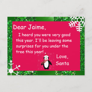 Christmas Postcard from Santa to a child