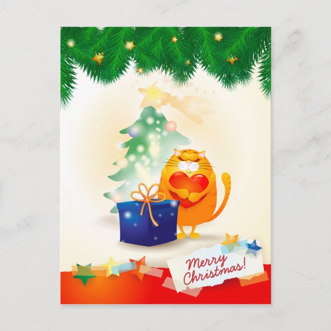 Christmas postcard with sweet kitten (Front)