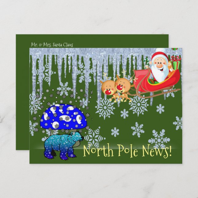 Christmas Postcards North Pole Polar Bear Santa  (Front/Back)