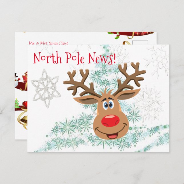 Christmas Postcards North Pole Reindeer  (Front/Back)
