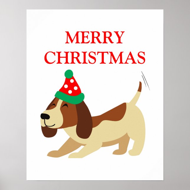 Christmas Poster, Cute Dog Xmas Poster, Festive Poster (Front)