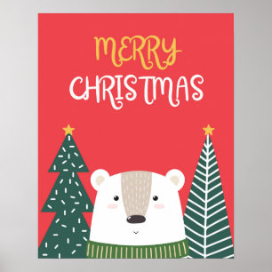 Christmas Poster, Cute Xmas Wall Art, Polar Bear Poster