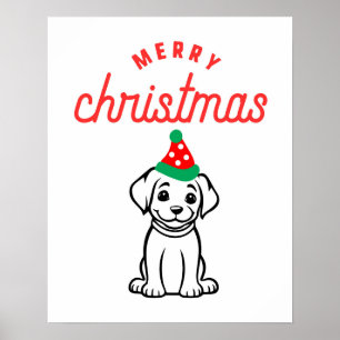 Christmas Poster, Dog Xmas Sign, Cute Festive Poster