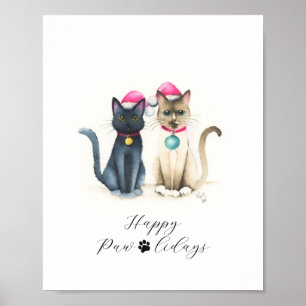 Christmas Posters of Watercolro Cats