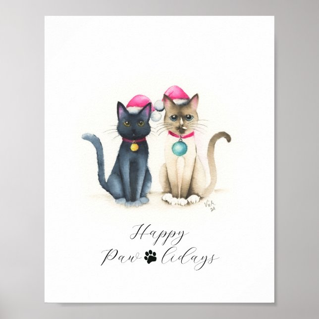 Christmas Posters of Watercolro Cats (Front)
