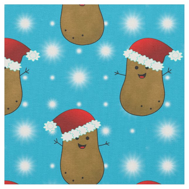 Christmas Potatoes Wearing Santa Hats Fabric (Close Up)