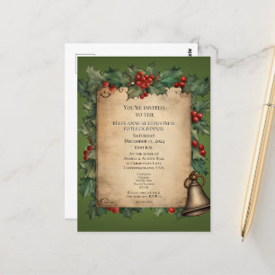 Christmas Potluck  Dinner Old World Scroll Invitat Postcard