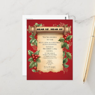 Christmas Potluck Dinner Old World Scroll Invitat Postcard