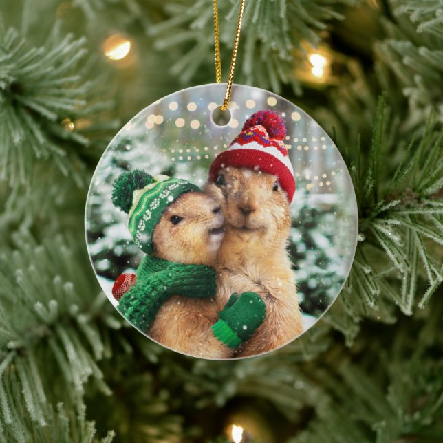 Christmas Prairie Dogs Ceramic Ornament (Tree)