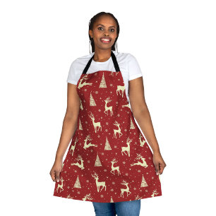 Christmas Prancing Gold Deer Holiday  Apron