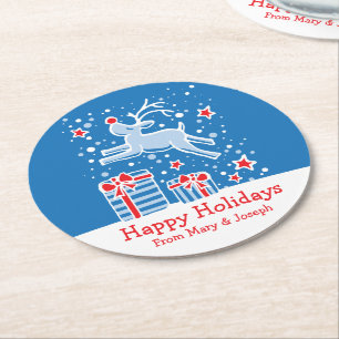 Christmas prancing reindeer art paper coasters