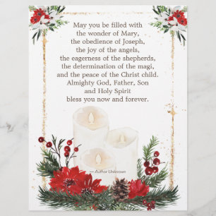Christmas Prayer Candles Red Flowers Custom Letterhead