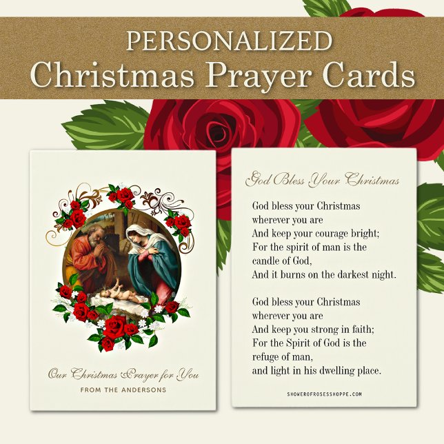 Christmas Prayer Cards Nativity Jesus Mary Joseph  (Personalized Religious Vintage Christmas Prayer Cards)