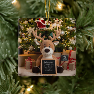 Christmas Pregnancy Announcement cute reindeer  Ceramic Ornament
