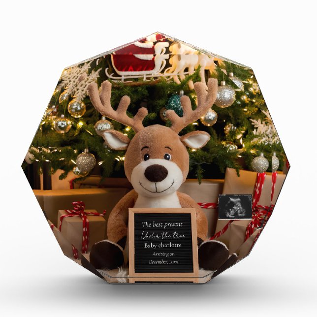 Christmas Pregnancy Announcement cute reindeer  Photo Block (Front)