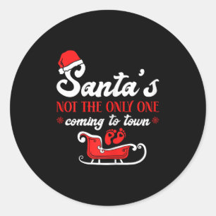 Christmas Pregnancy Announcement Santa's Baby Classic Round Sticker