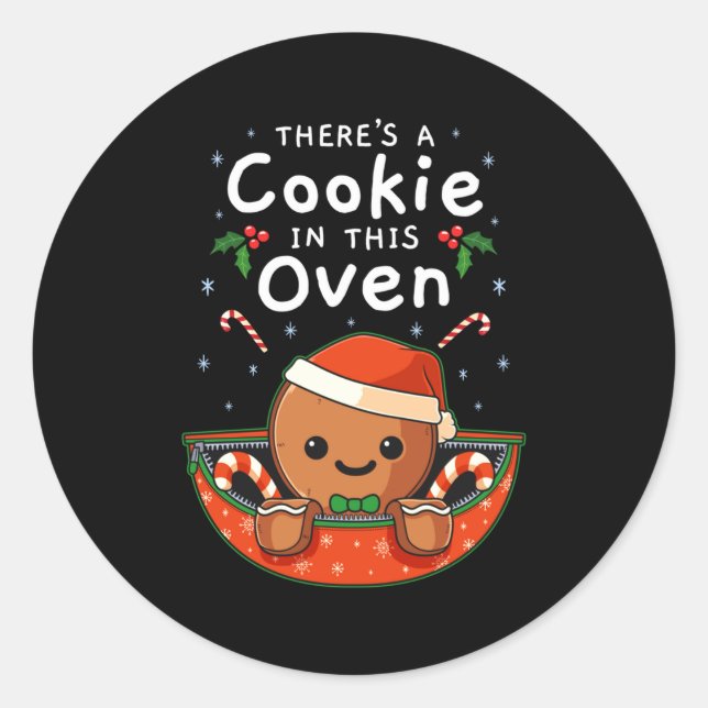 Christmas Pregnancy Gingerbread Man Baby Cookie In Classic Round Sticker (Front)