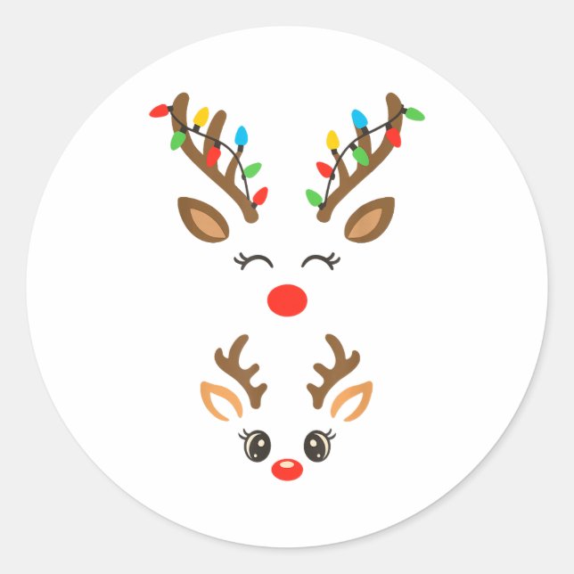 Christmas Pregnancy Reindeer Xmas Lights New Mom T Classic Round Sticker (Front)