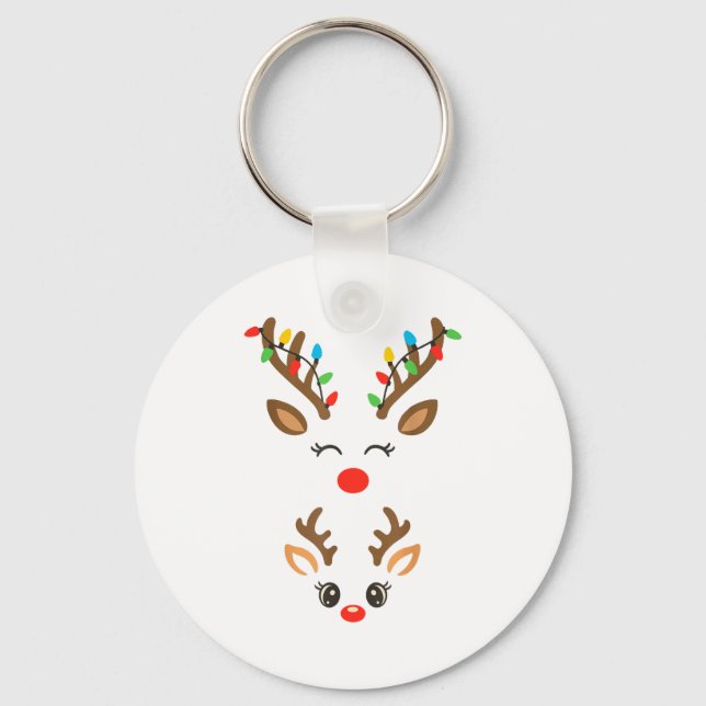 Christmas Pregnancy Reindeer Xmas Lights New Mom T Key Ring (Front)