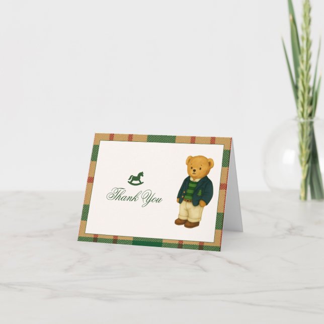 Christmas Preppy Bear Baby Shower  Thank You Card (Front)