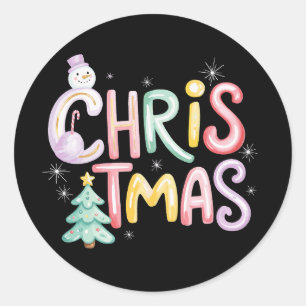 Christmas Preppy Tree Snowman Glitter Coquette Classic Round Sticker