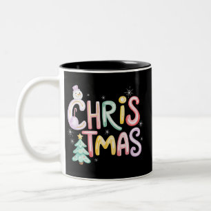 Christmas Preppy Tree Snowman Glitter Coquette Two-Tone Coffee Mug