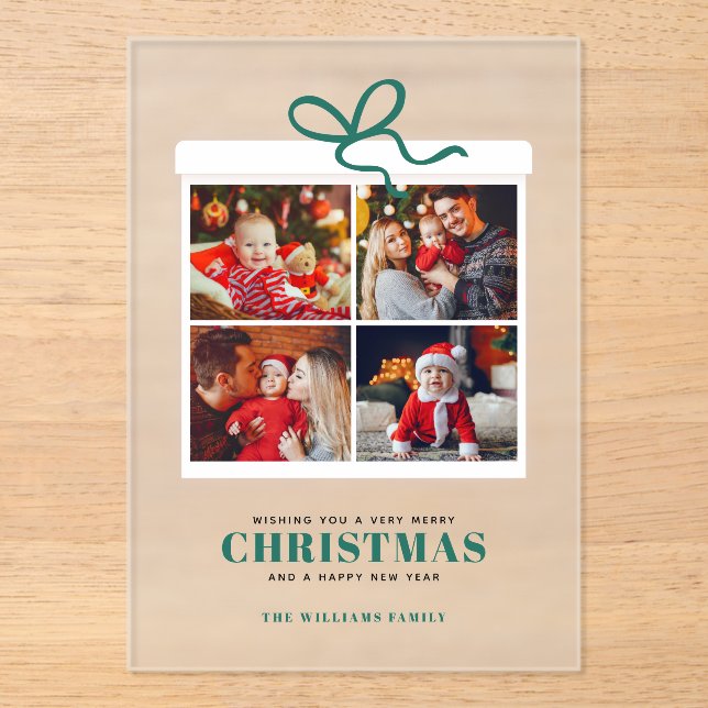 Christmas Present 4 Photo Collage  Acrylic Invitations (Front)