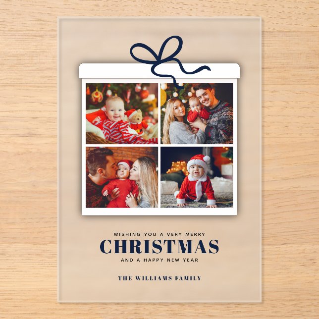 Christmas Present 4 Photo Collage  Acrylic Invitations (Front)