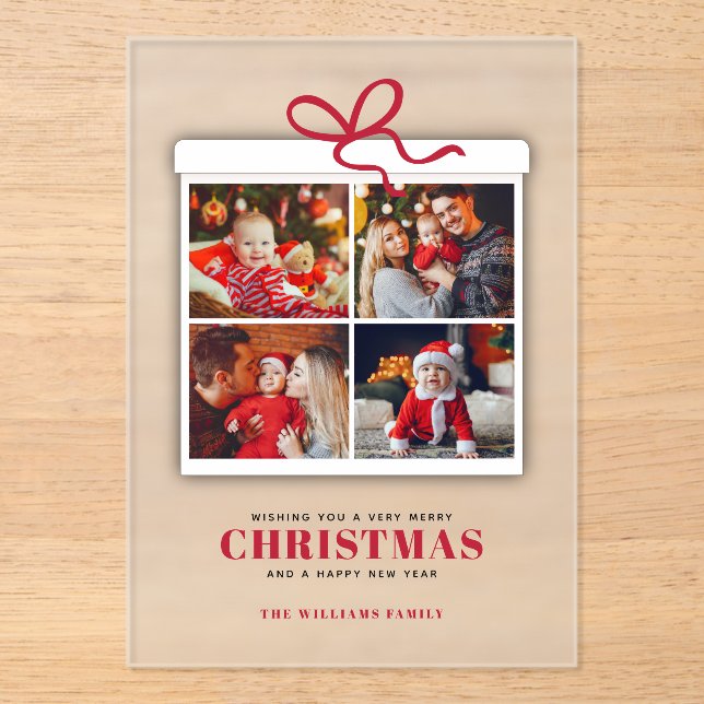 Christmas Present 4 Photo Collage  Acrylic Invitations (Front)