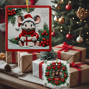 Christmas Present and Mouse Customisable Ceramic Ornament