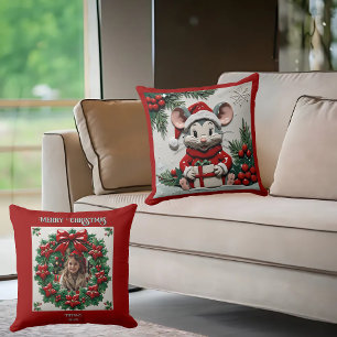 Christmas Present and Mouse Throw Pillow