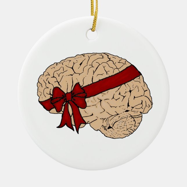 Christmas Present Brain Ceramic Ornament (Front)