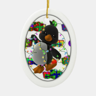 Christmas Present Penguin Ceramic Tree Decoration