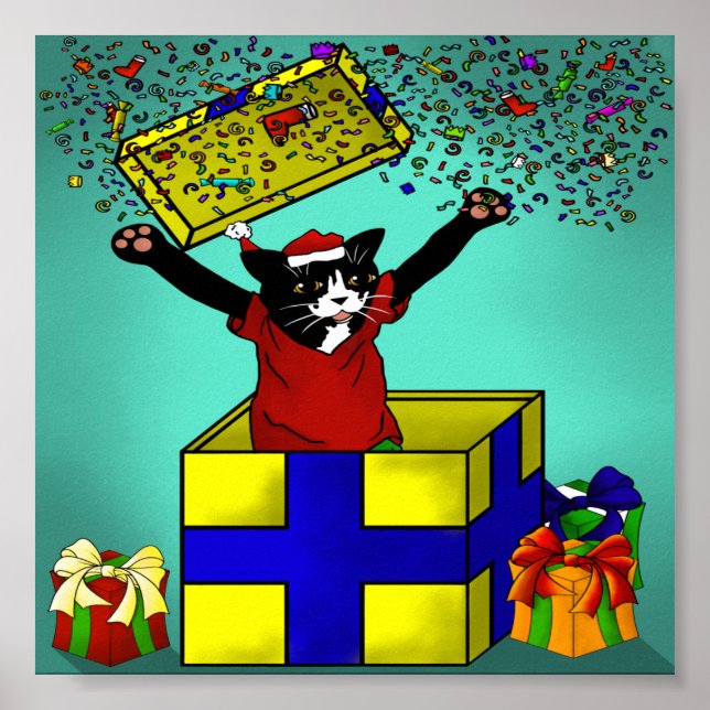 Christmas Present Surprise Cat Poster (Front)