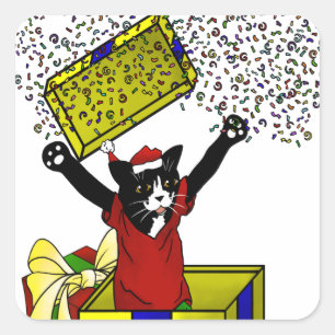 Christmas Present Surprise Cat Square Sticker