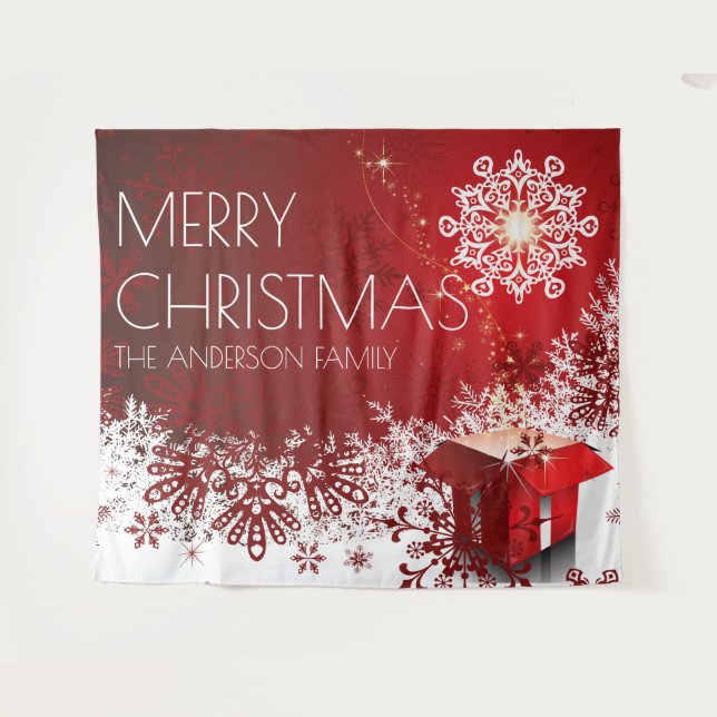 Christmas present surprise snowflake backdrop tapestry (Front (Horizontal))