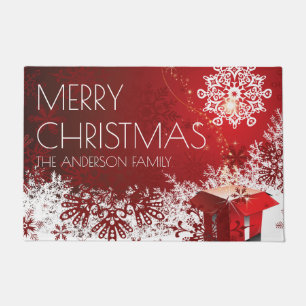Christmas present surprise snowflake winter doormat